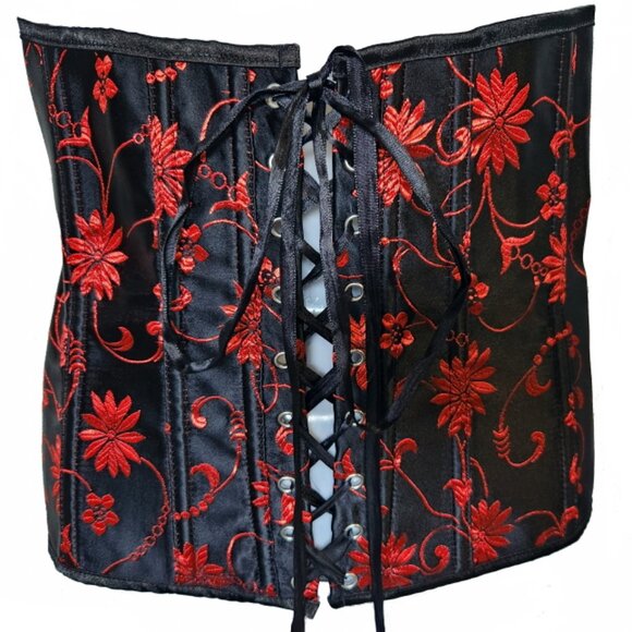 Stunning Black Bustier/Corset with Red Floral Design XL - Picture 4 of 5